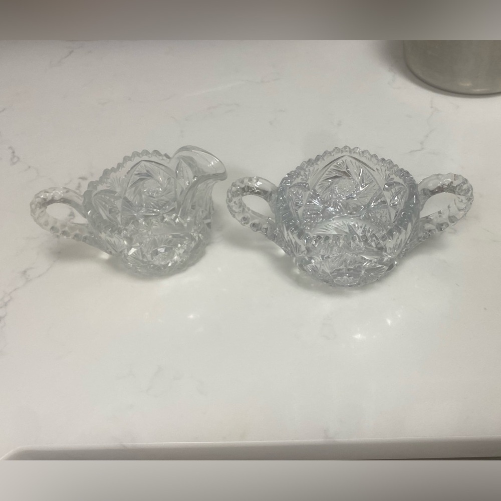 Intricate Cut Glass Sugar and Creamer Set
